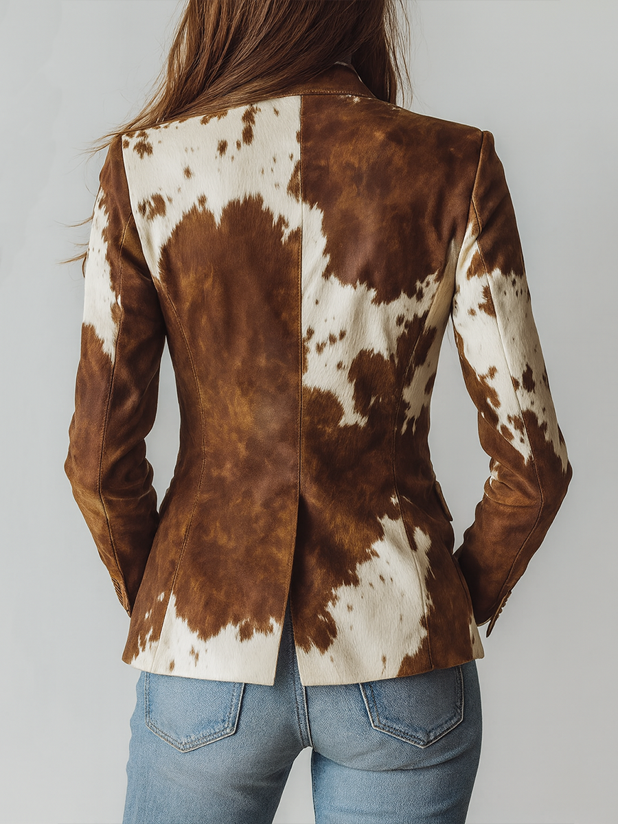 Blazer Eco-Friendly Vintage a Stampa Mucca per Donne