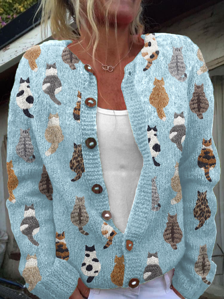 Graziella™ | Cardigan con Stampa di Gatti Accogliente