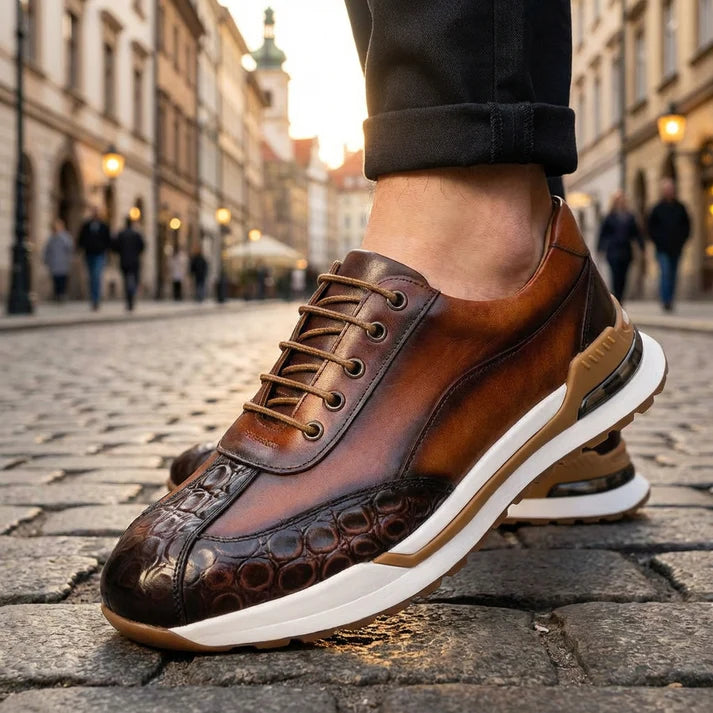 Lorenzo — Sneaker Artigianale in Pelle con Dettaglio Coccodrillo