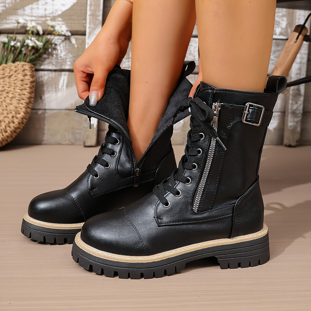 Henrietta™ | Stivali da combattimento con lacci e zip laterale