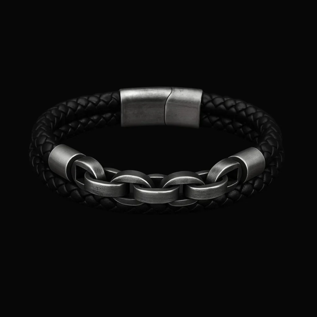 Catene di Fenrir – Bracciale vichingo in pelle e acciaio – immagine 7