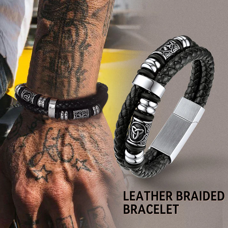 Vegvisir – Bracciale in pelle con bussola e nodo celtico – immagine 2
