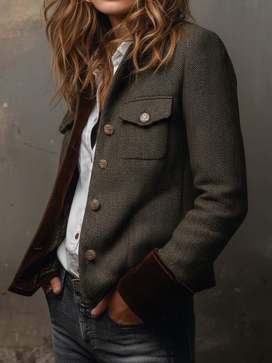 Blazer Vintage da Donna con Rifiniture a Zigzag