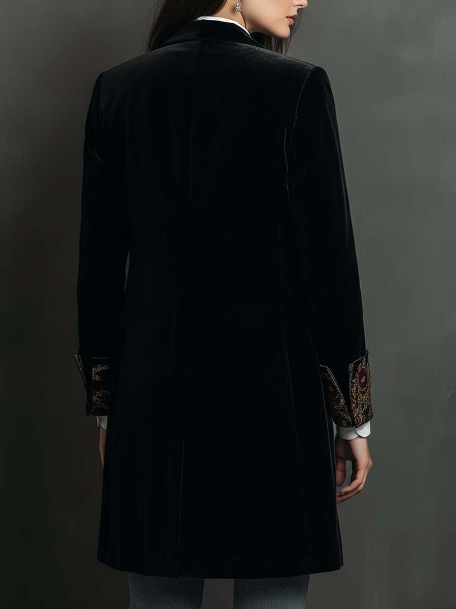 Blazer Slim Fit Nero con Stampa Barocca da Donna