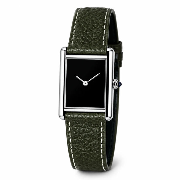 Orologio Minimalista Uomo — Cassa Quadrata, Quadrante Nero, Cinturino in Pelle