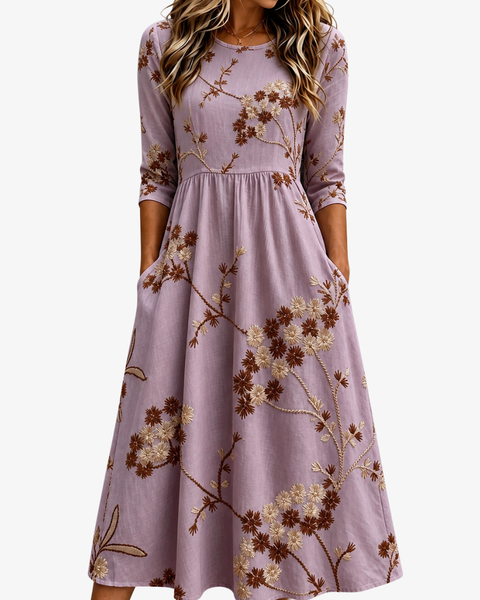 Heather Meadow Floral Pocket Midi Dress