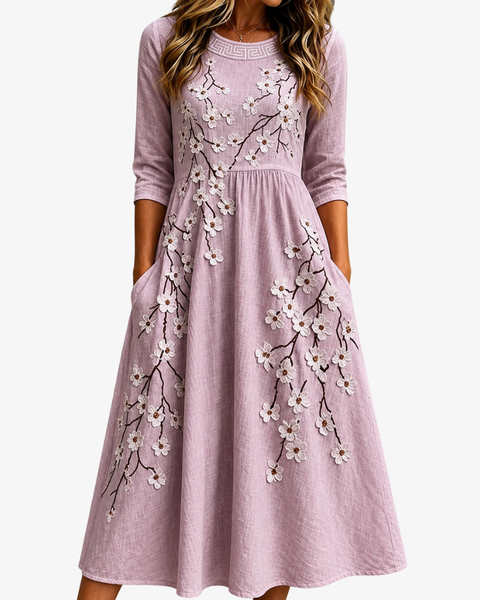 Blushing Orchard Floral Midi Dress