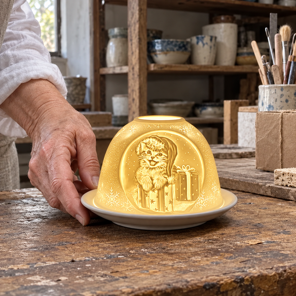 Babbo Natale alla Porta | Portacandela in Porcellana