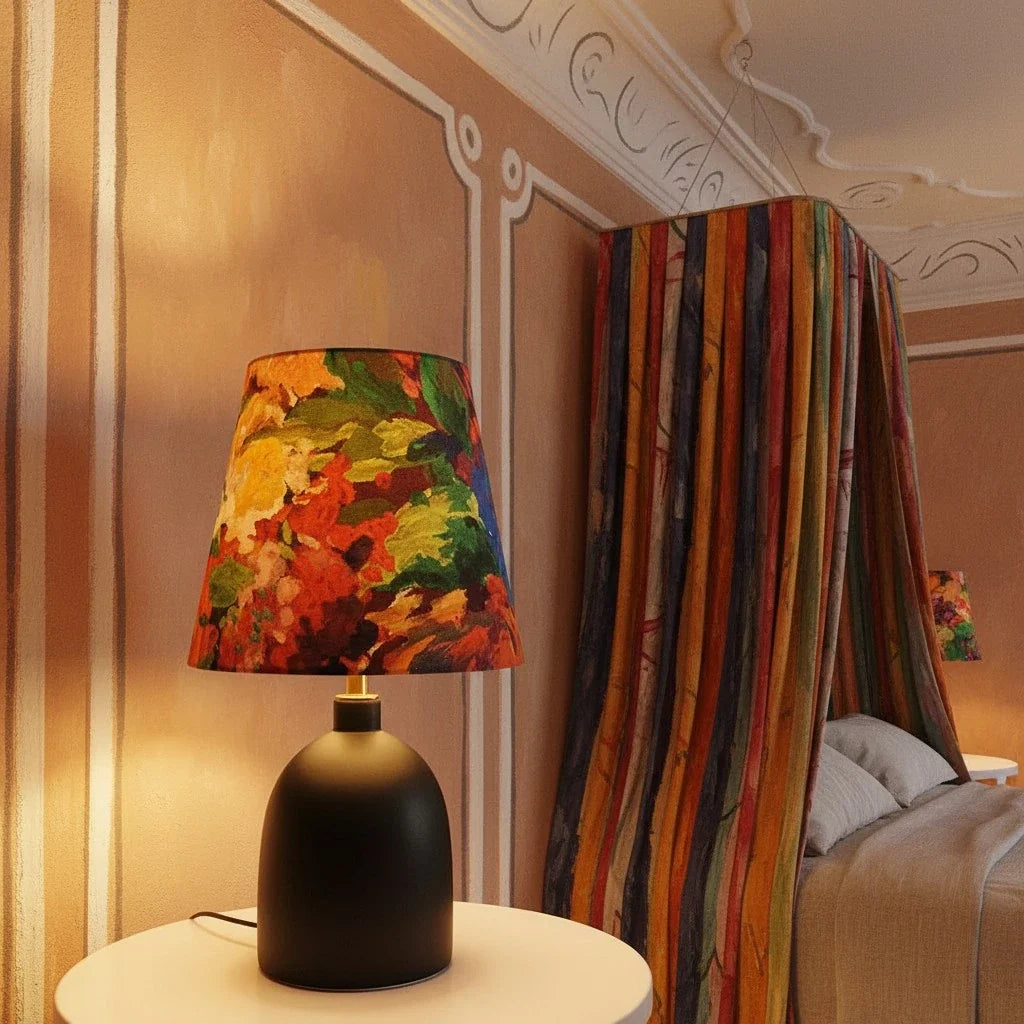 Lampada da Tavolo in Ceramica e Tessuto con Stampa Artistica Decorativa