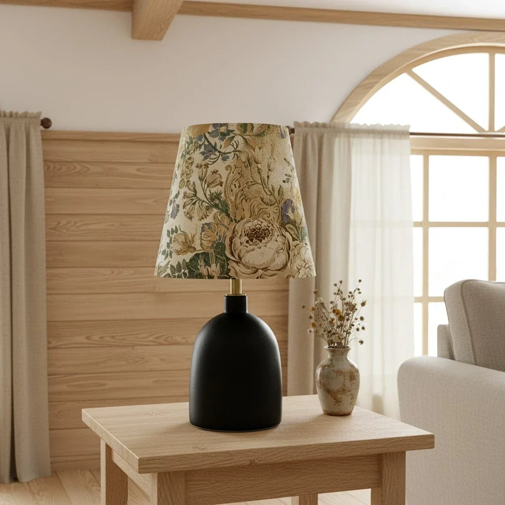 Lampada da Tavolo in Ceramica e Tessuto con Stampa Artistica Decorativa