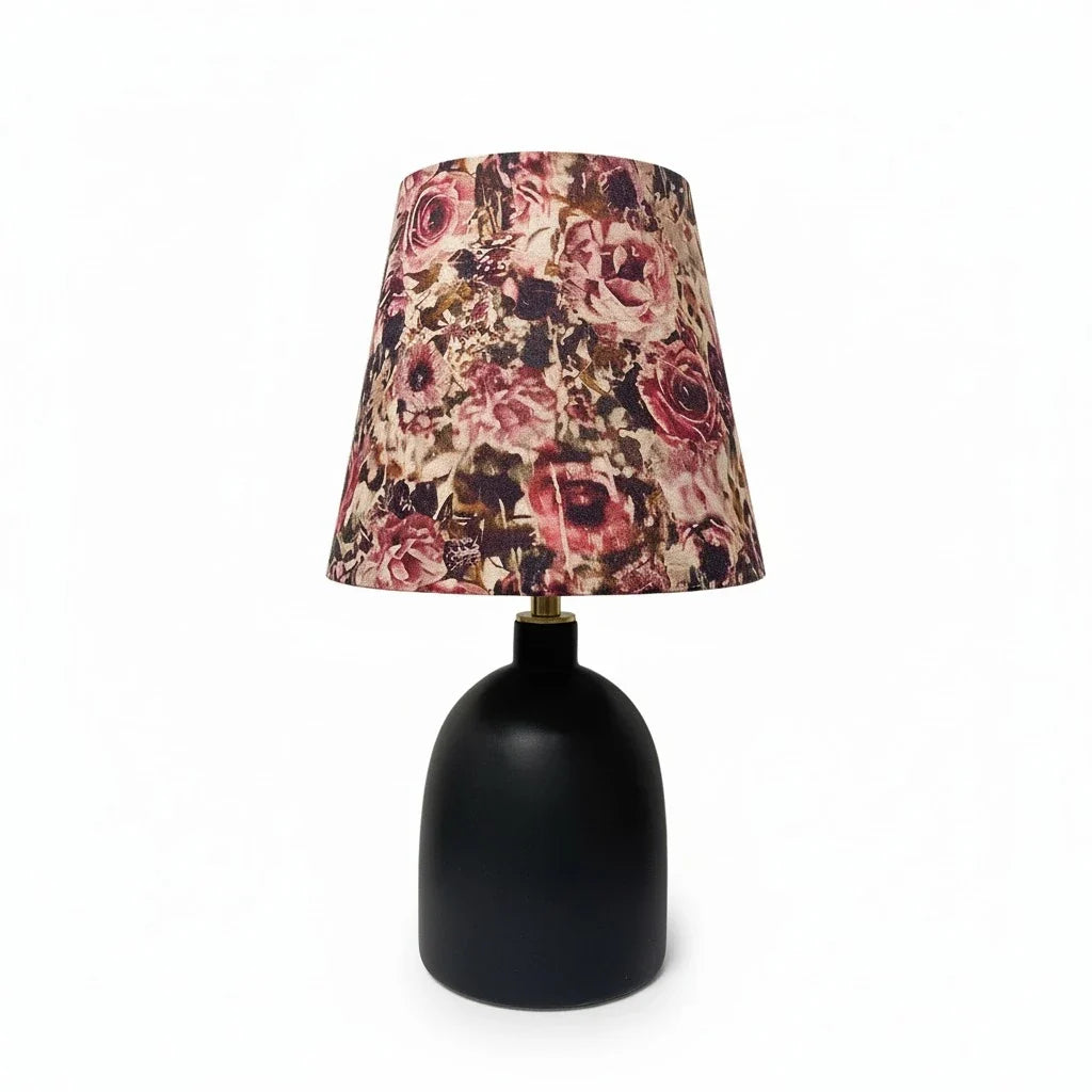 Lampada da Tavolo in Ceramica e Tessuto con Stampa Artistica Decorativa