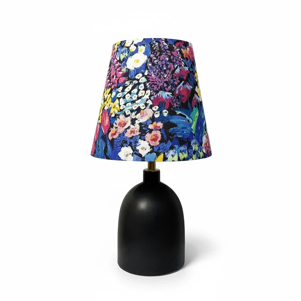 Lampada da Tavolo in Ceramica e Tessuto con Stampa Artistica Decorativa