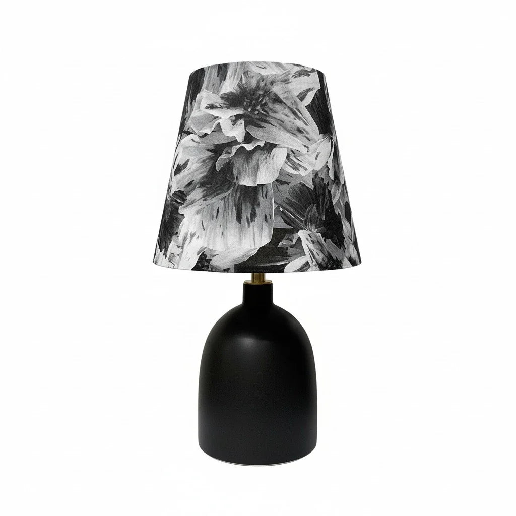 Lampada da Tavolo in Ceramica e Tessuto con Stampa Artistica Decorativa