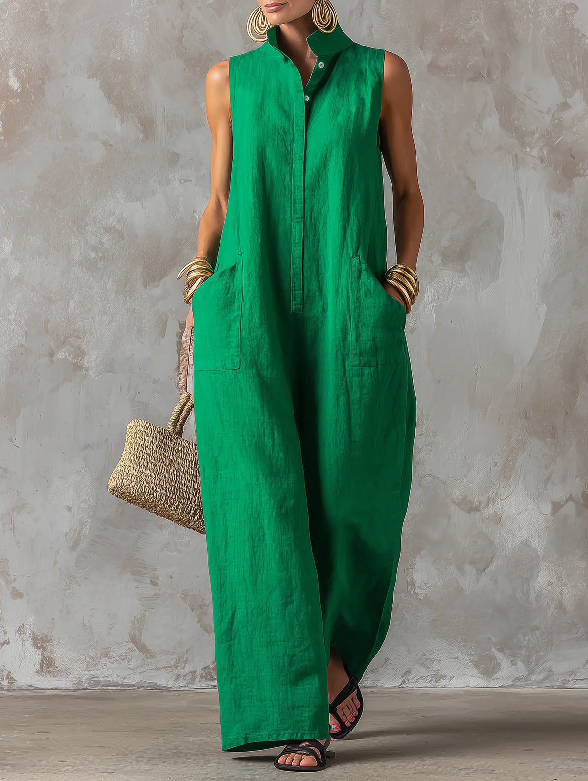 Provence — Tuta Jumpsuit in Lino con Colletto Alto