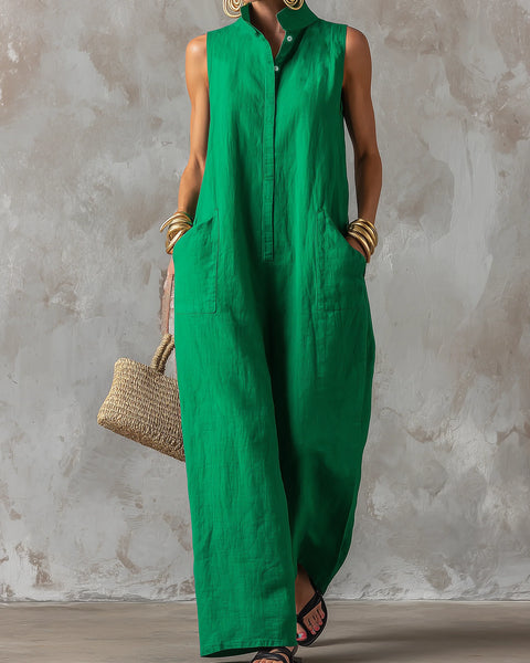 Provence — Tuta Jumpsuit in Lino con Colletto Alto