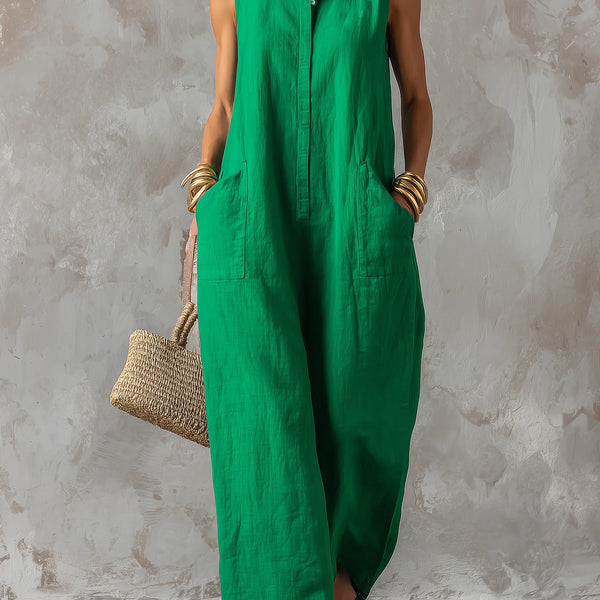 Provence — Tuta Jumpsuit in Lino con Colletto Alto