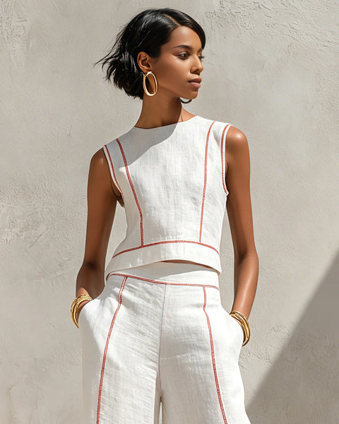 Vela — Completo Top e Pantalone Palazzo con Cuciture a Contrasto