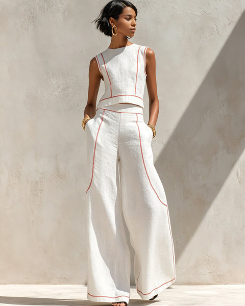 Vela — Completo Top e Pantalone Palazzo con Cuciture a Contrasto