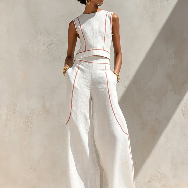 Vela — Completo Top e Pantalone Palazzo con Cuciture a Contrasto