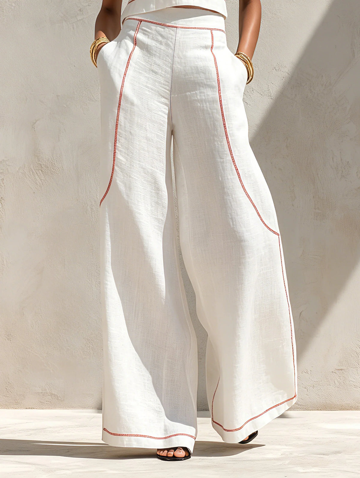 Vela — Completo Top e Pantalone Palazzo con Cuciture a Contrasto