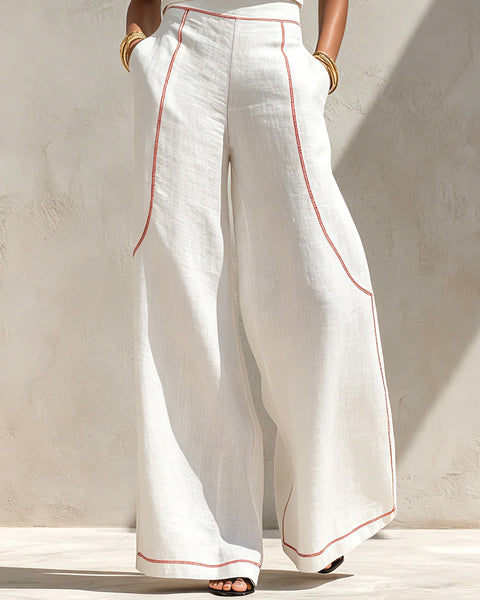 Vela — Completo Top e Pantalone Palazzo con Cuciture a Contrasto