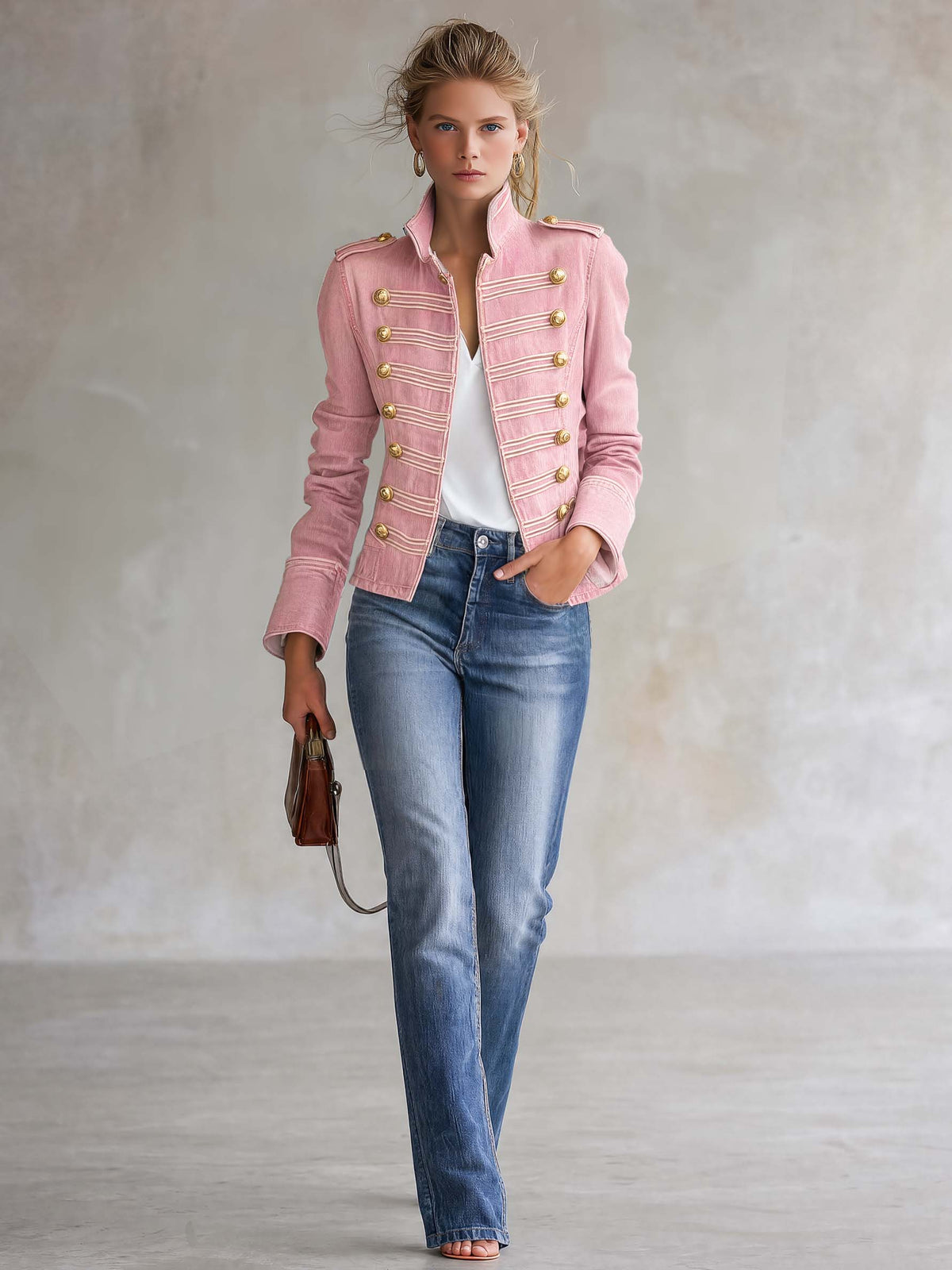 Martina | Giacca di jeans in stile militare con bottoni dorati