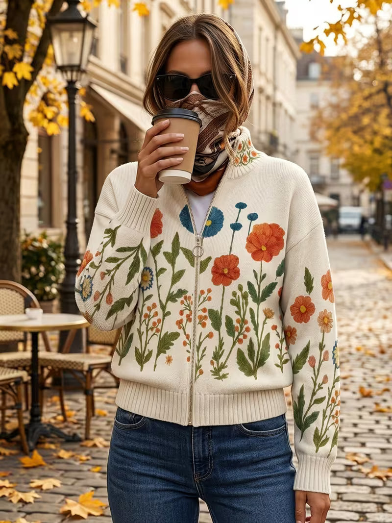 Angela™ | Cardigan Zip a Fiori Selvatici