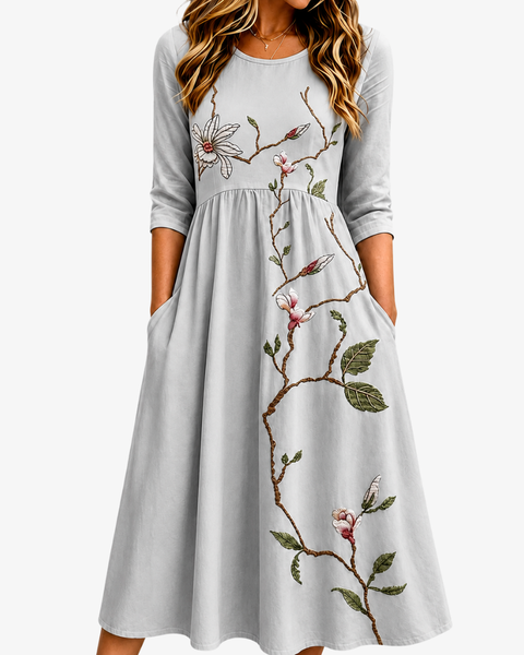Silver Meadow Blossom Pocket Midi Dress