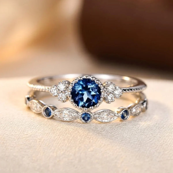 Anello halo in zaffiro d'argento