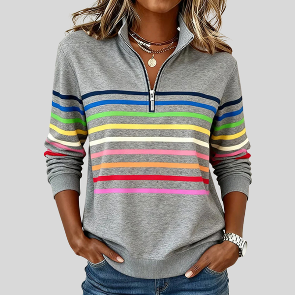Arianna™ | Felpa a righe colorate con zip a quarto