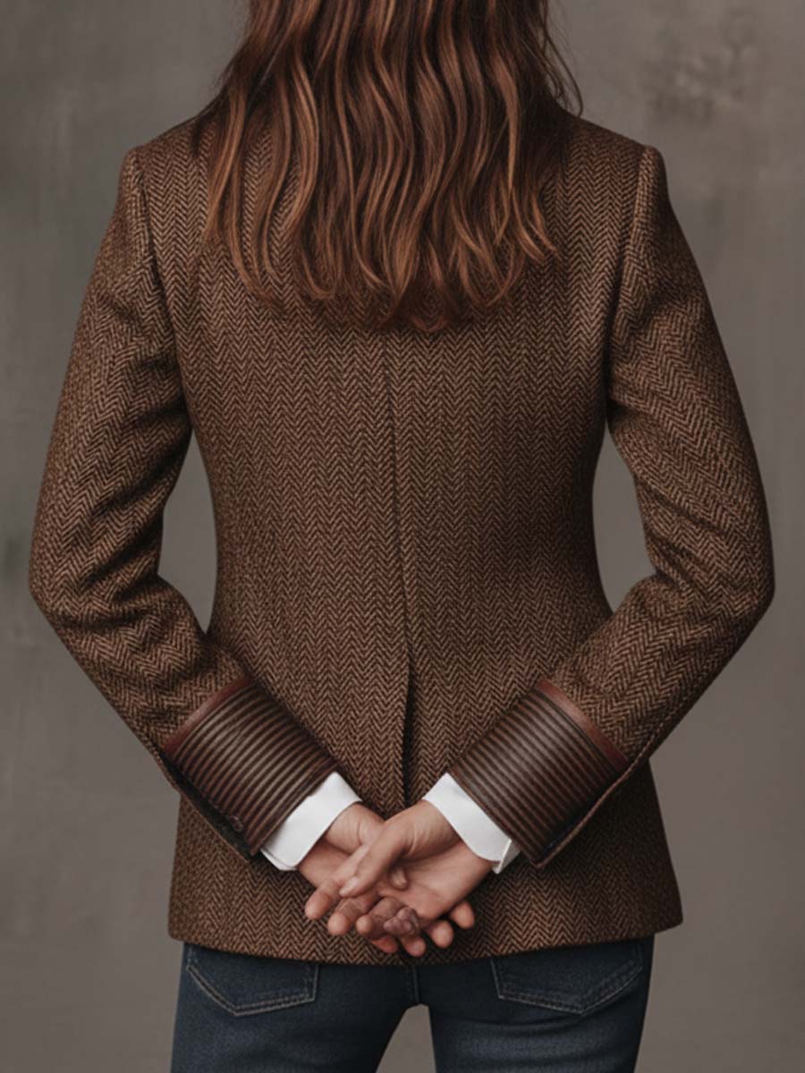 Blazer Donna con Pannello Stampato a Spina di Pesce