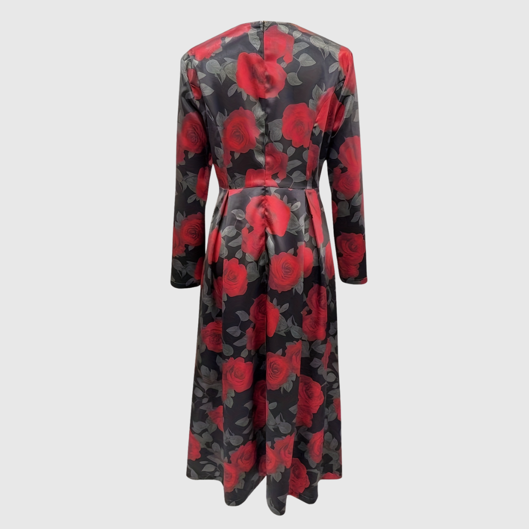 LILLA | ABITO MAXI A-LINE VINTAGE ELEGANTE CON STAMPA FLOREALE