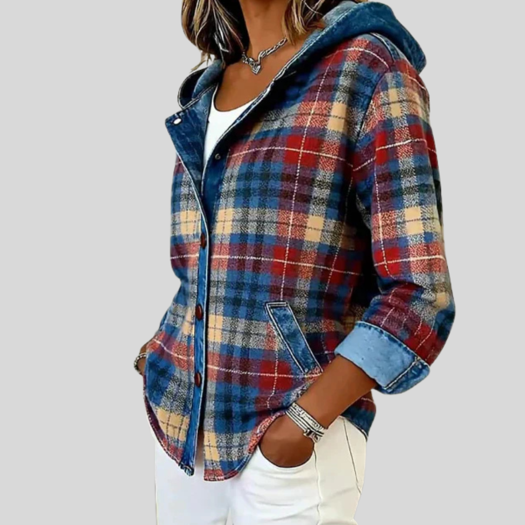 Camicia a Maniche Lunghe a Quadri con Cappuccio Élina per Donna