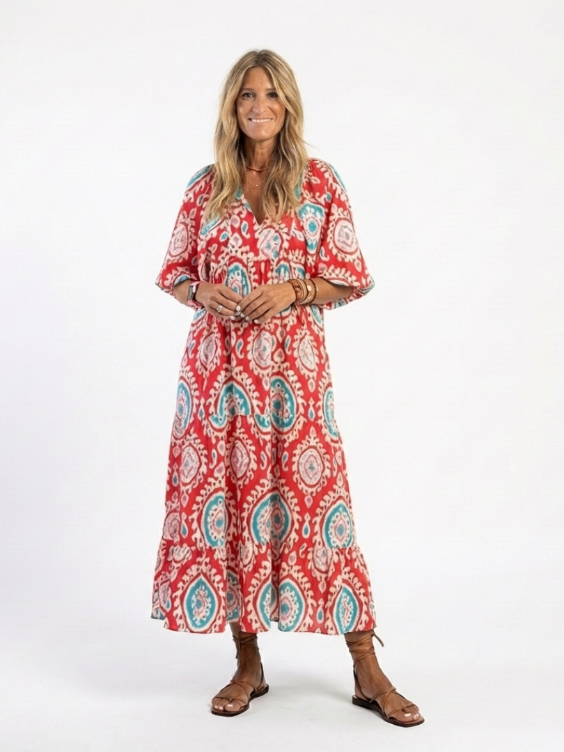 Zaria | Abito midi a maniche corte con stampa paisley