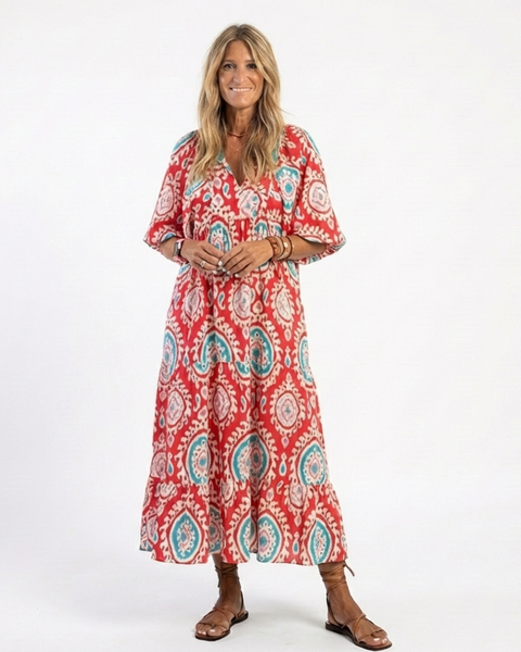 Zaria | Abito midi a maniche corte con stampa paisley
