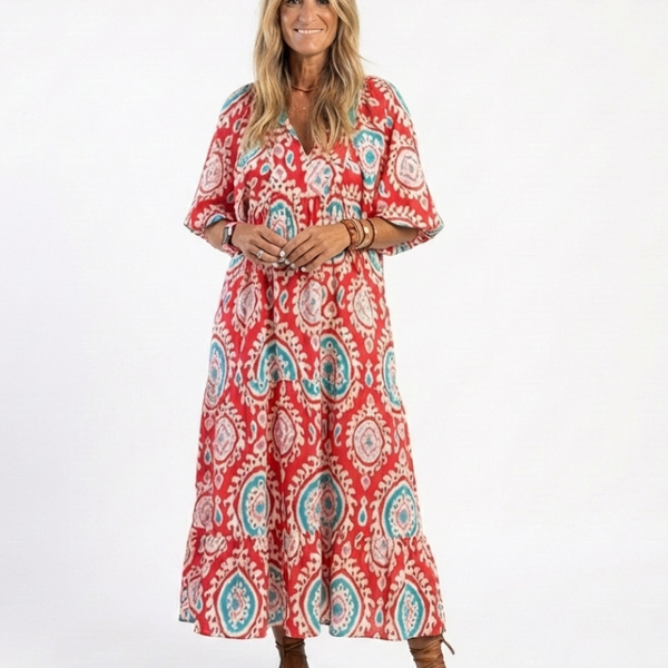 Zaria | Abito midi a maniche corte con stampa paisley