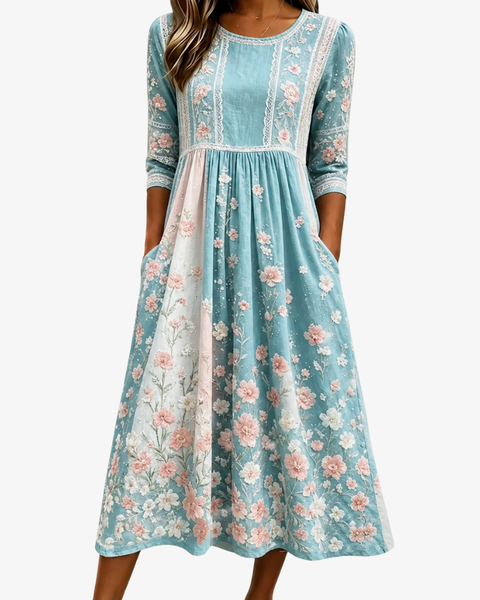 Spring Blossom Patchwork Midi Dress