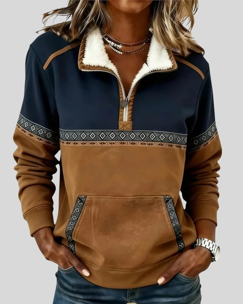 Pullover bicolore da donna Lucie con mezza zip