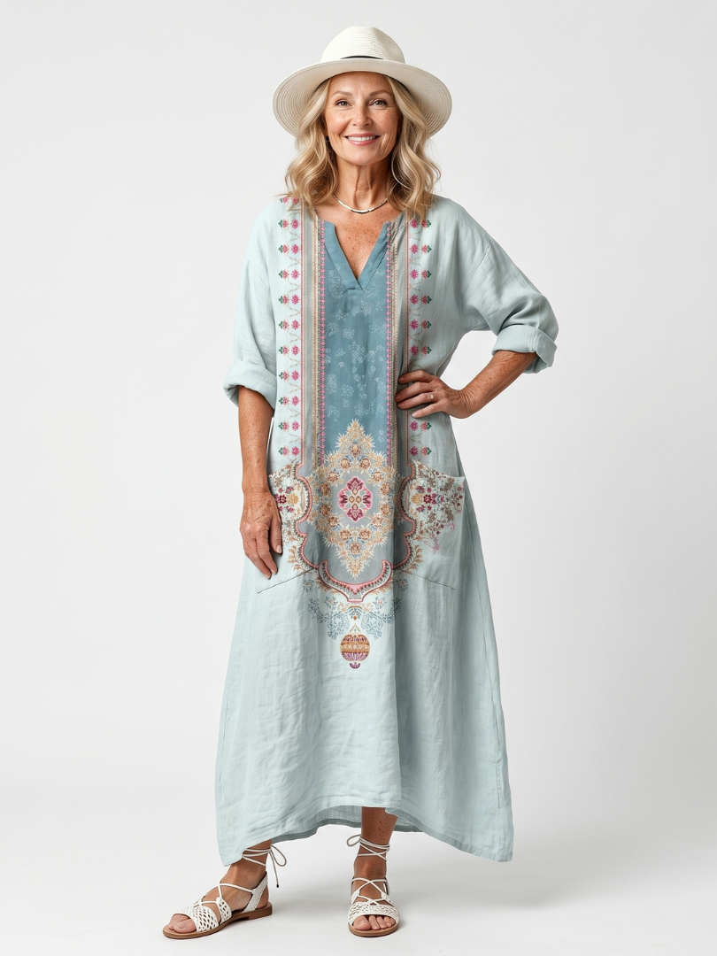 Kassiani | Abito midi oversize ricamato con pannello ornato