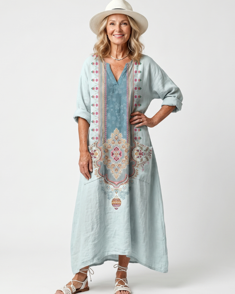 Kassiani | Abito midi oversize ricamato con pannello ornato