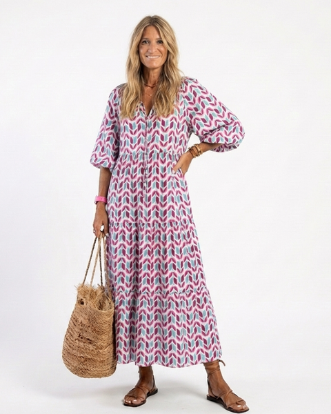 Mireya | Abito midi a maniche lunghe con stampa geometrica
