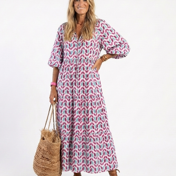 Mireya | Abito midi a maniche lunghe con stampa geometrica