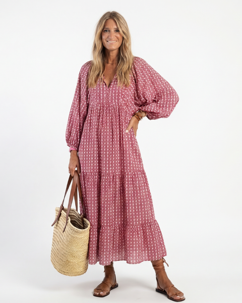 Arlette | Abito midi a maniche lunghe con stampa geometrica