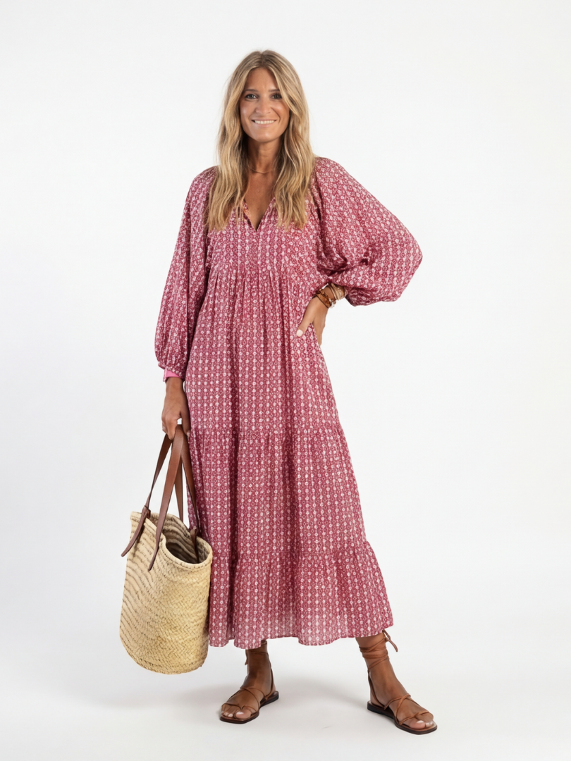 Arlette | Abito Midi a Maniche Lunghe con Stampa Geometrica