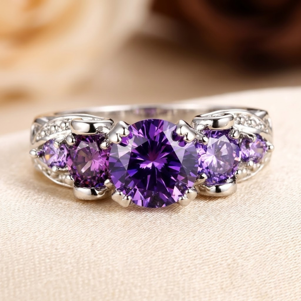 Anello vintage in ametista argentato