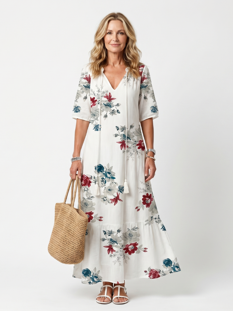 Maeva | Abito midi con frange e stampa floreale dispersa