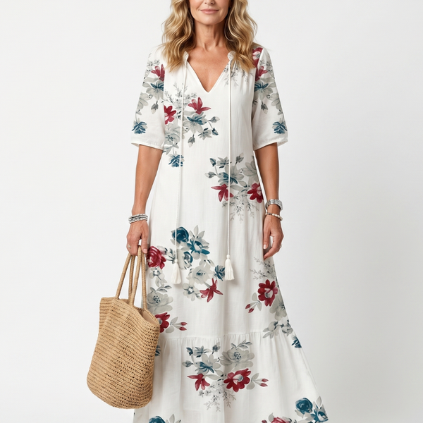 Maeva | Abito midi con frange e stampa floreale dispersa