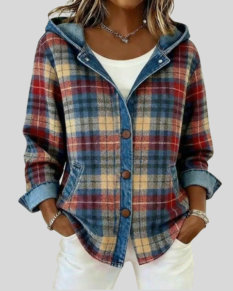 Camicia a Maniche Lunghe a Quadri con Cappuccio Élina per Donna