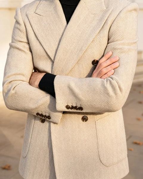 Abito uomo beige spigato doppiopetto a due pezzi