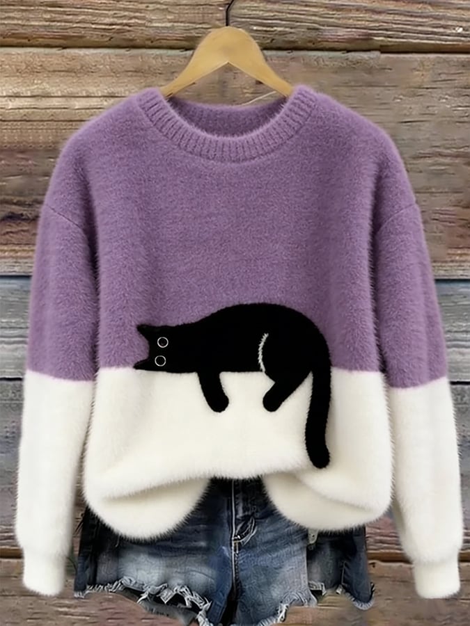 Chiara | Maglione elegante con fantasia di gatti